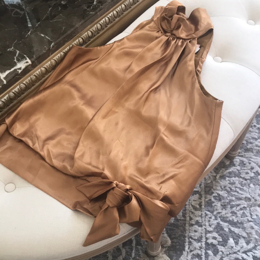 Silky Tie-Hem Halter Top in Warm Caramel